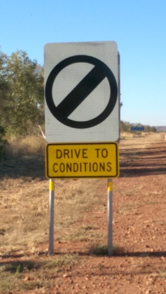 There's no speed limit on some sections of the Stuart Highway. A very rare sign in Australia.