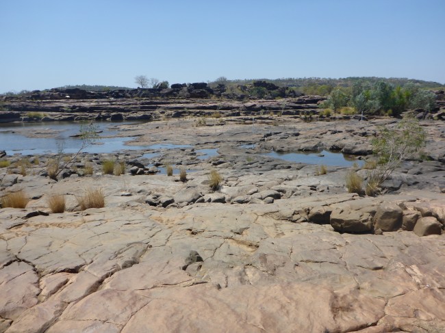 The very wide, but almost dry, Mitchell River. The Heli-pad is on the other side.