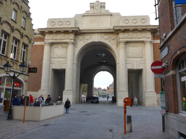 View of the Menin Gate, approaching from Ypres main square.