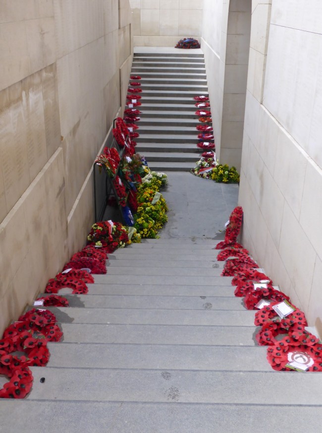 Some of the poppy wreaths laid previously.