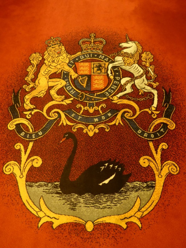 City of Perth's official Black Swan coat of arms. Adopted from the black swans found on the river.