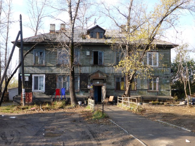 An old style Siberian apartment block, seen in Kabarovsk.