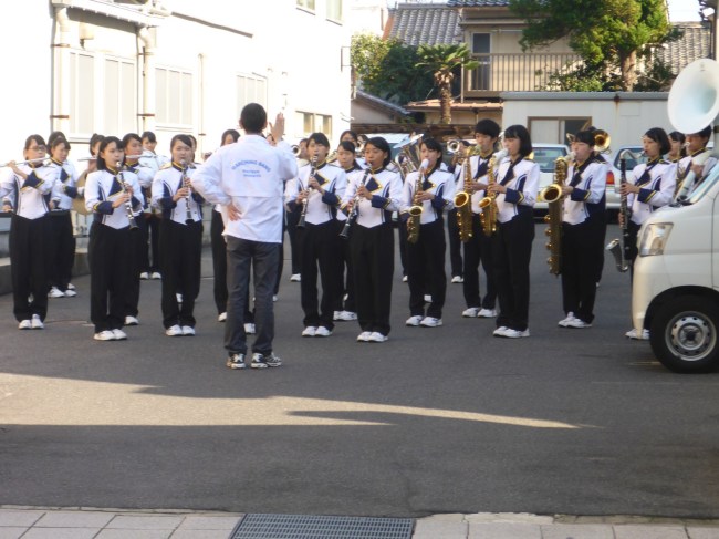 Smartly dressed school band before they marched down to the town square for their performance.