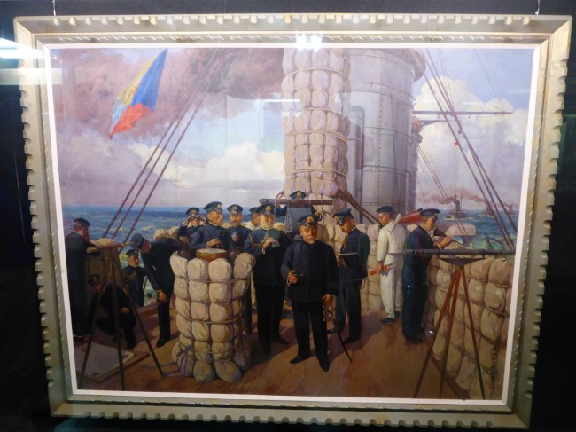A painting of Admiral Togo during his most famous battle.