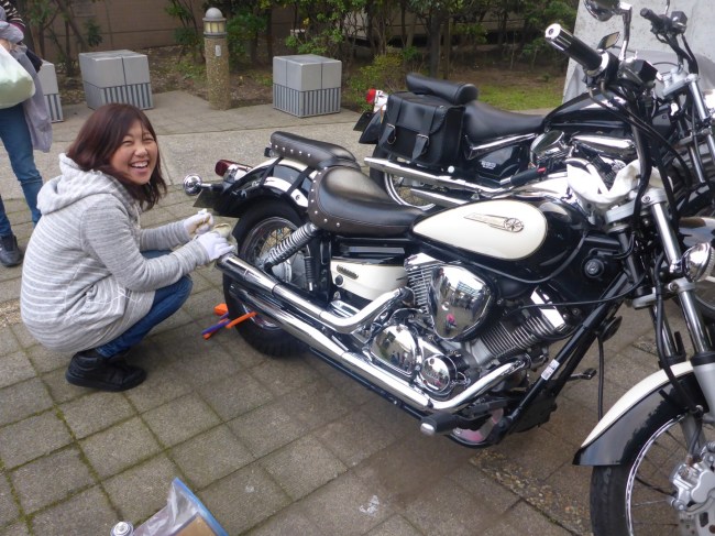 Local biker doing her Sunday chores.