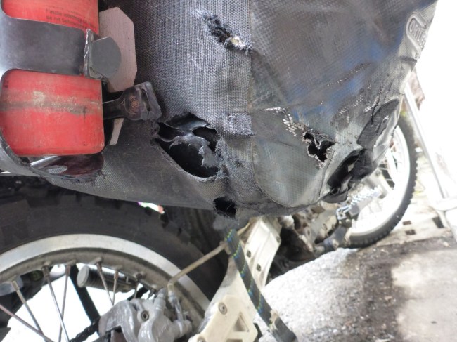 Right side pannier, not very waterproof now.