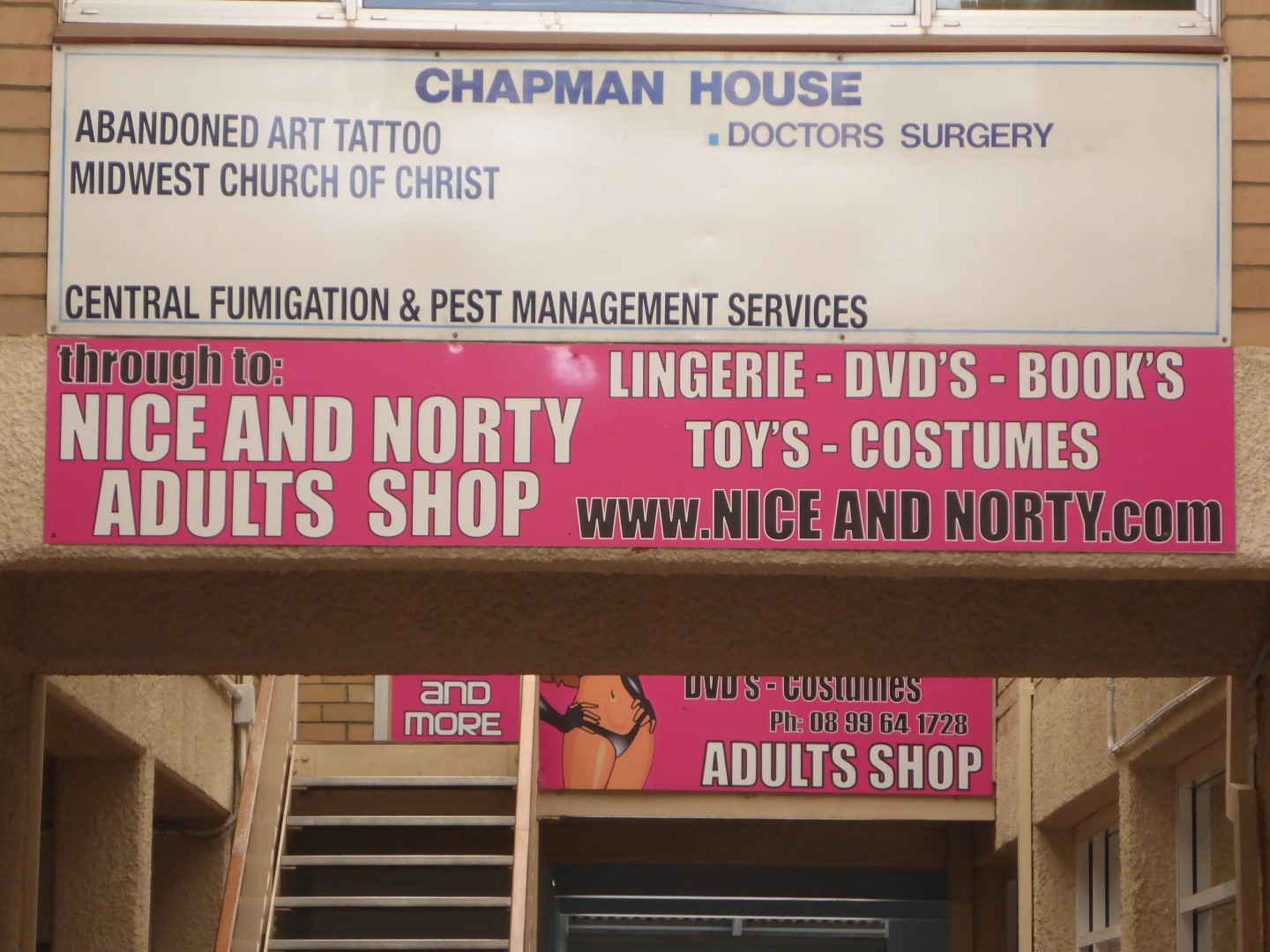 I couldn't help being amused by the juxtaposition of the seamy side of life and some essential support services.