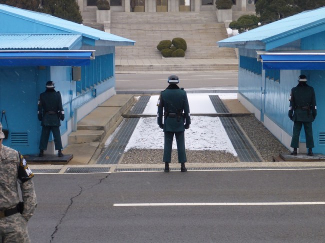 Tae Kwon Do stance, ever alert.