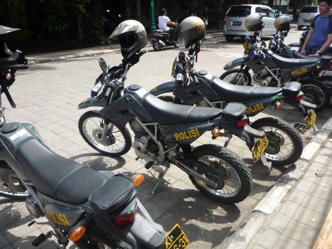 Police bikes. Would they have caught me if I'd scooted off?