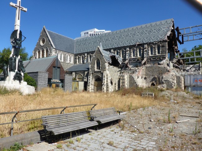 Christchurch Cathedral. Still in ruins because the church doesn't want to pay for it and neither do the citizens.