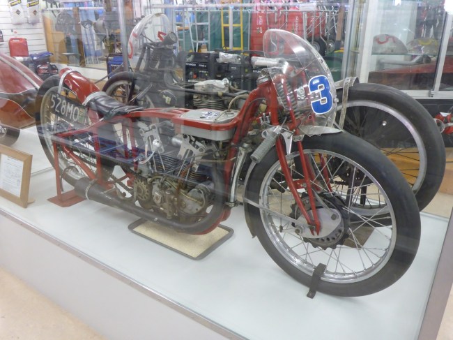 Super fast Indian Scout; Velocette MSS alongside.