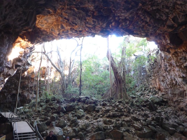 Arched entrance to a lava tube.