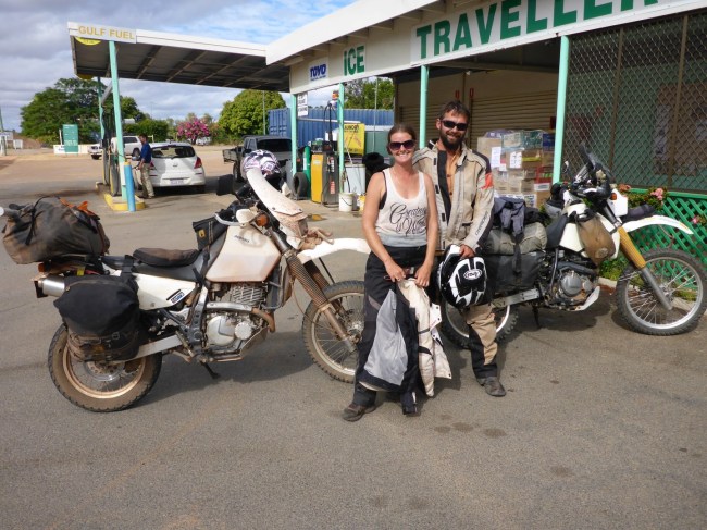 Luke and Casey. DR650 mounted Aussie adventurers.
